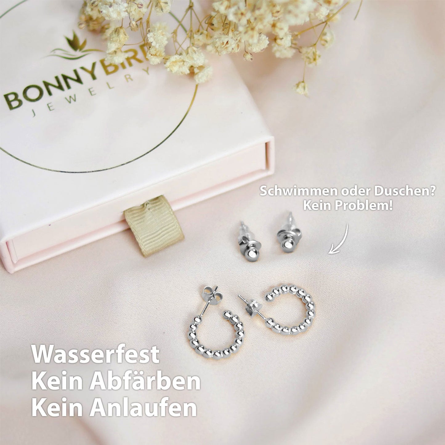 BonnyDots Creolen Silber Klein Set mit Kugel Ohrstecker