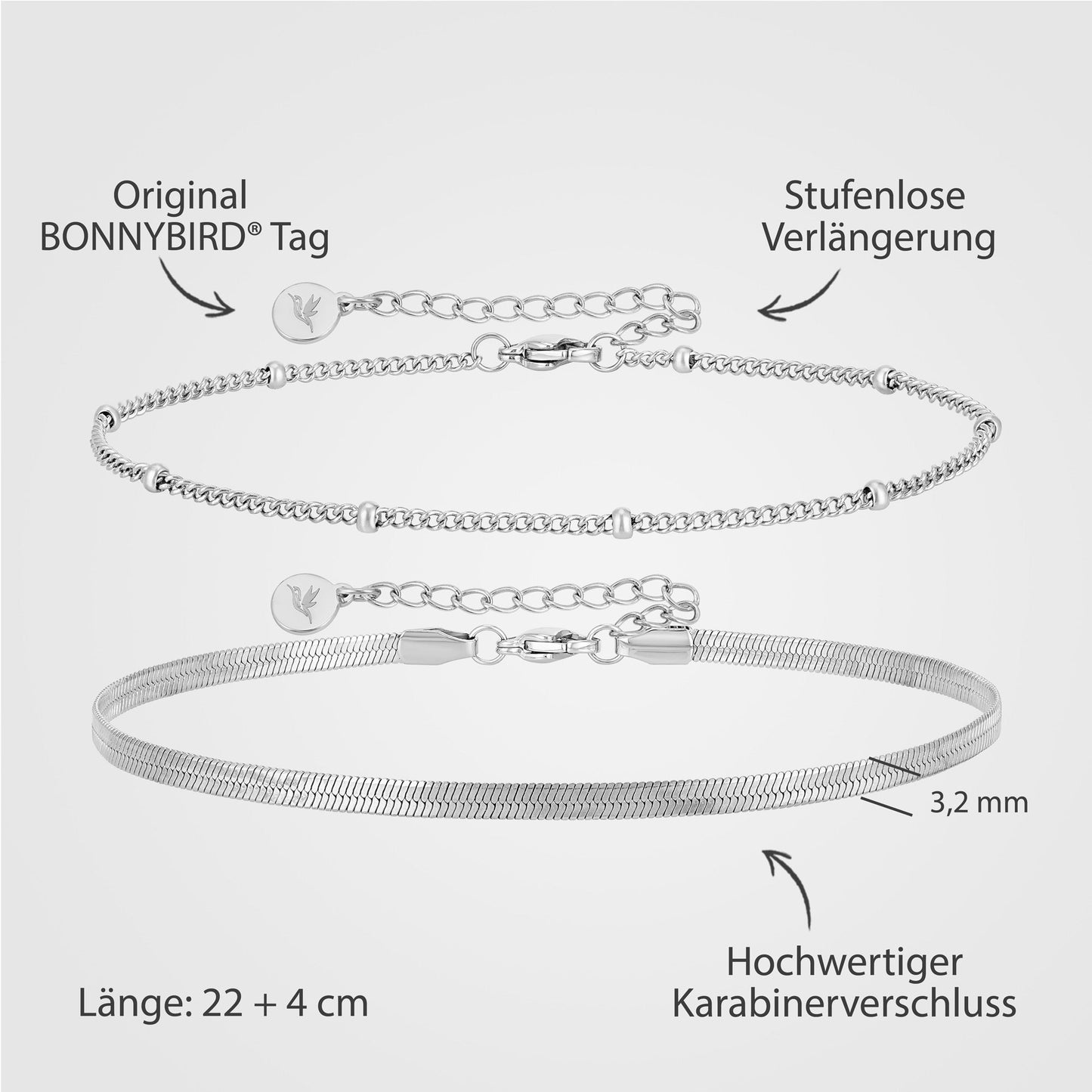 BonnyBeach Fußketten Silber Set