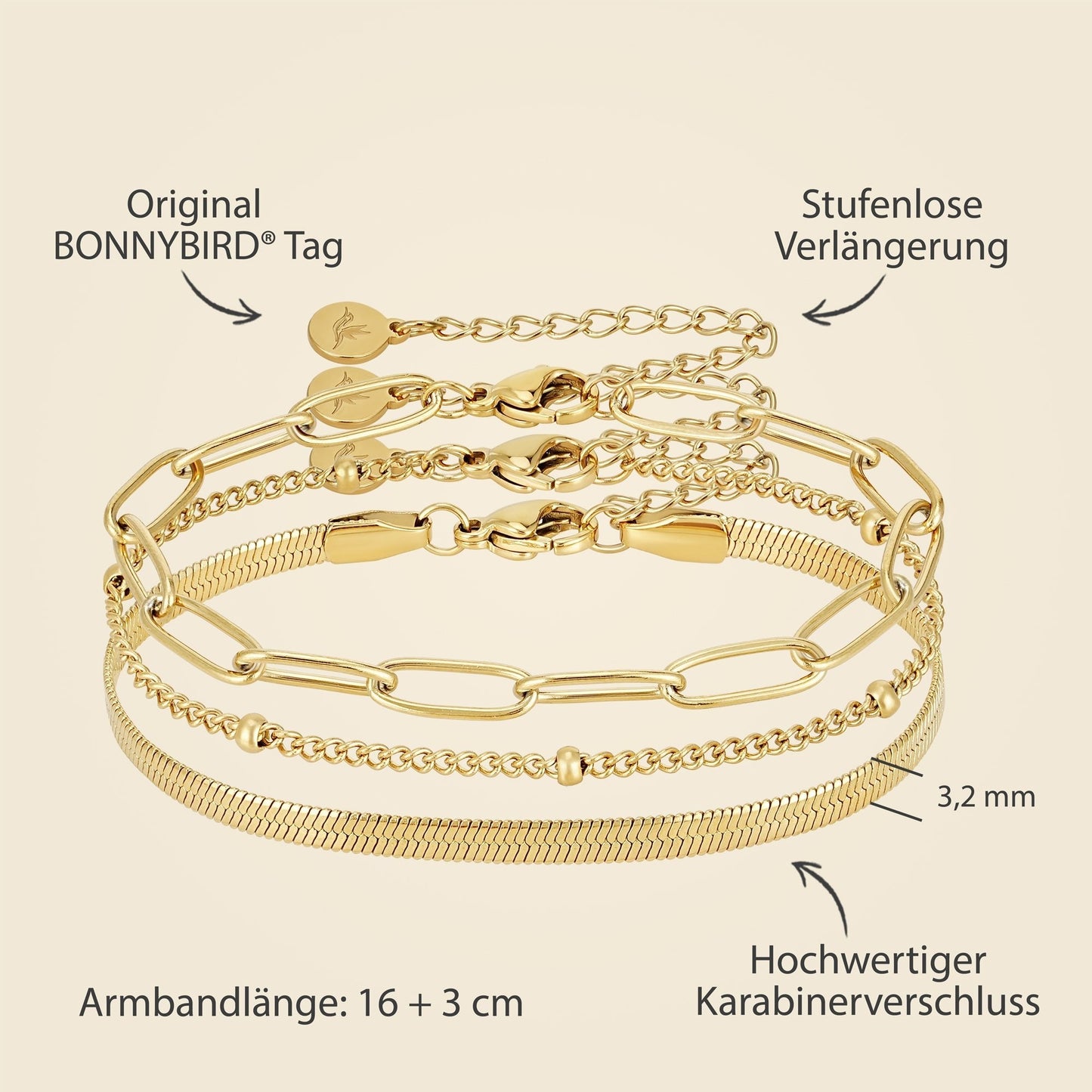 BonnyShine Armband Gold Damen Set